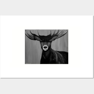 stag buck deer - Monochrome Posters and Art